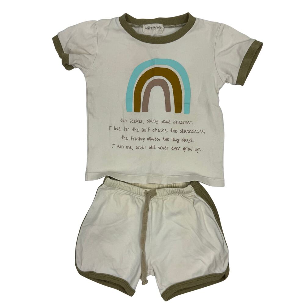 Salty Shreds Rainbow Tee & Shorts Outfit Set Size 2/3Y